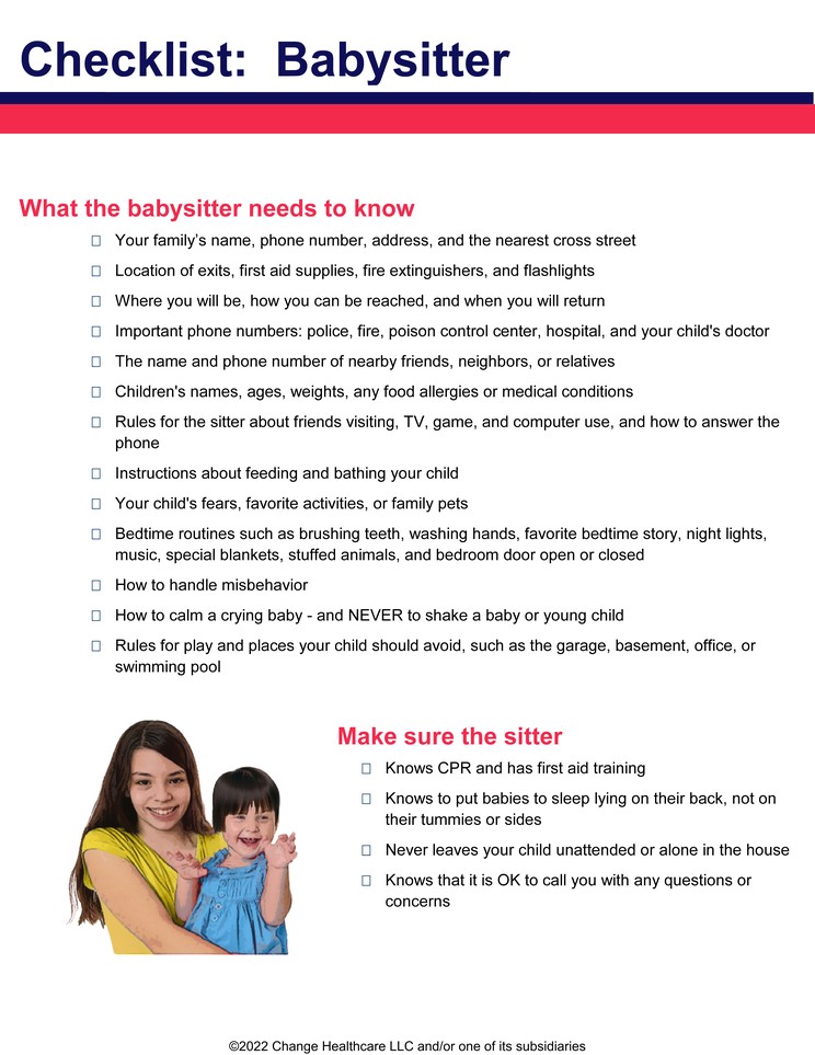 Child Care: Babysitter Guidelines: Checklist