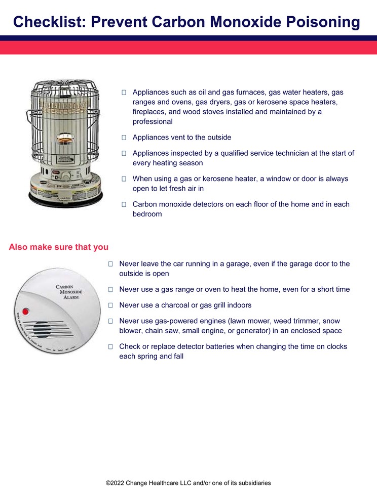 Carbon Monoxide Poisoning Prevention: Checklist