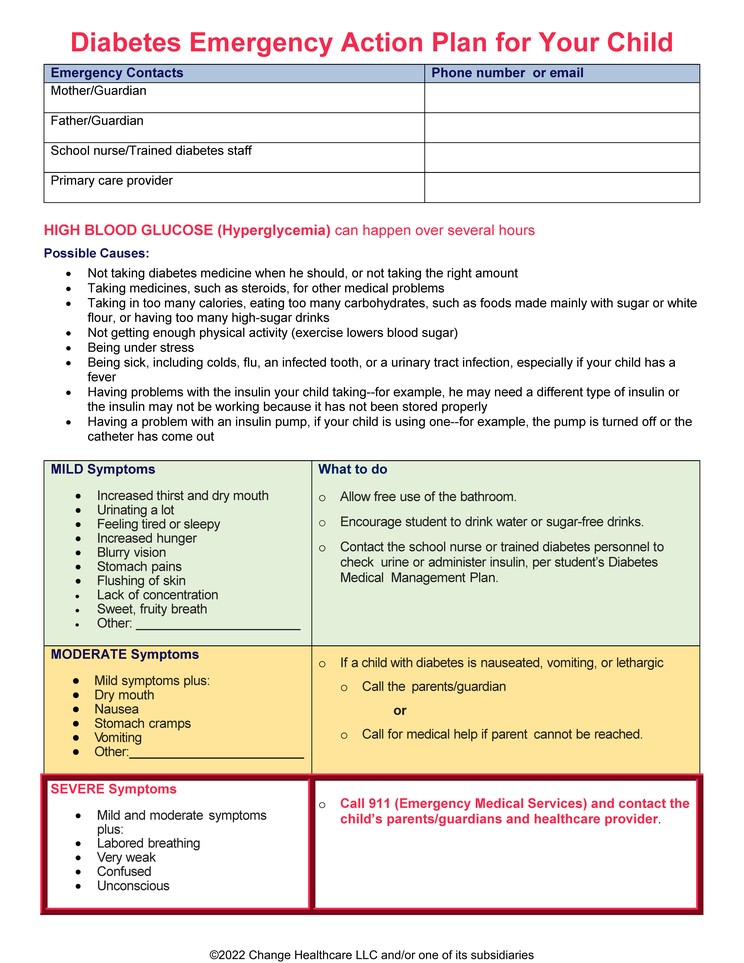 Diabetes: Emergency Action Plan for Your Child: Illustration, page 1