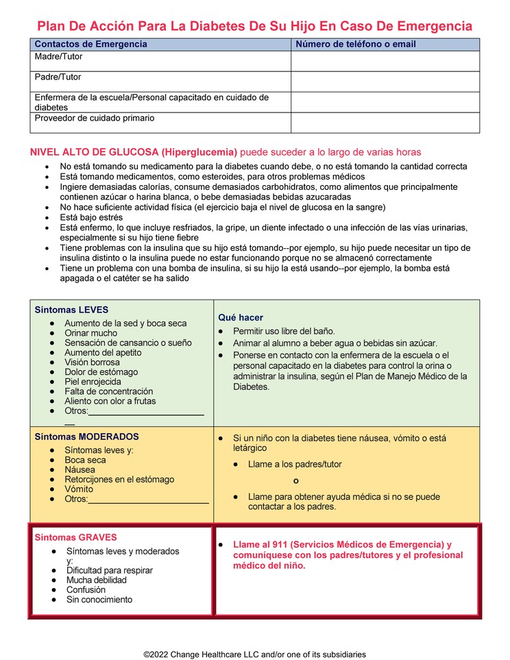 Diabetes: Emergency Action Plan for Your Child: Illustration, page 1