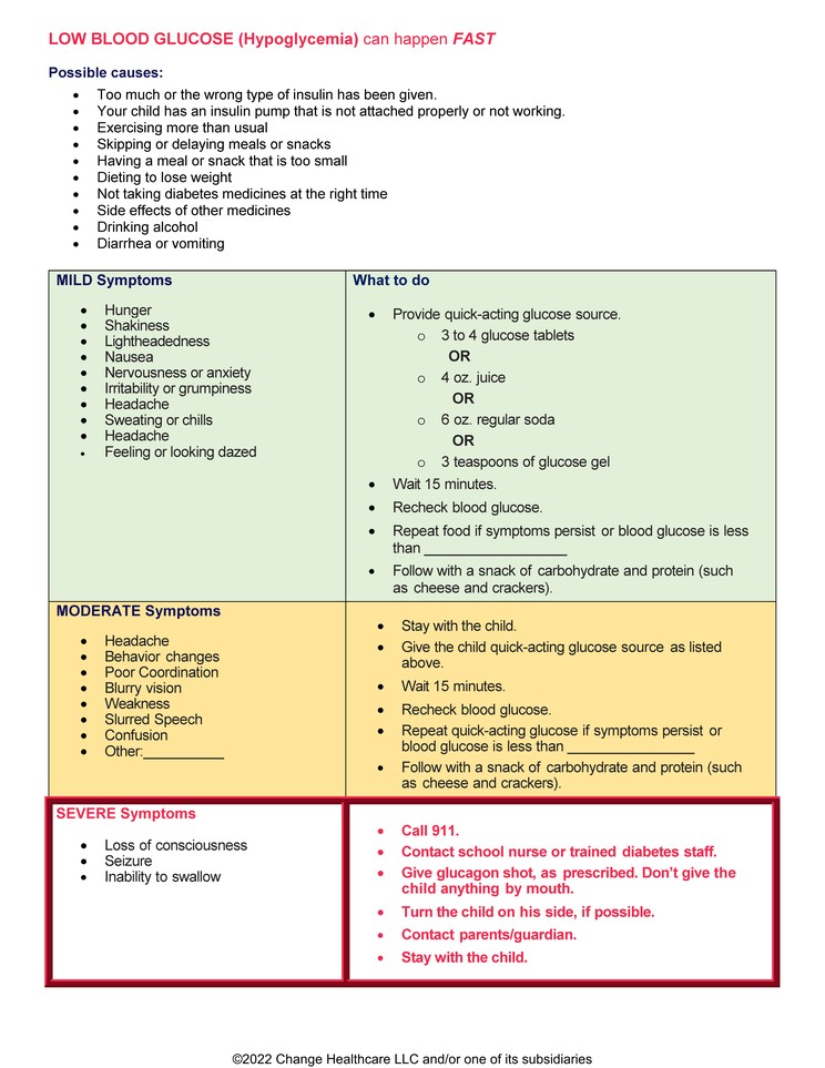 Diabetes: Emergency Action Plan for Your Child: Illustration, page 2