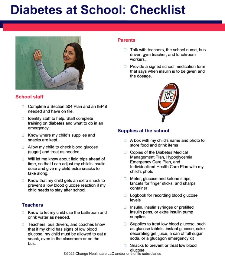 Diabetes: School: Checklist