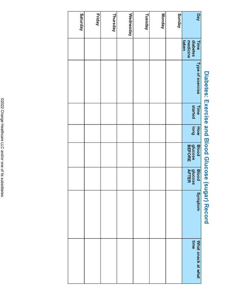 Diabetes: Exercise and Blood Glucose (sugar) Record: Illustration